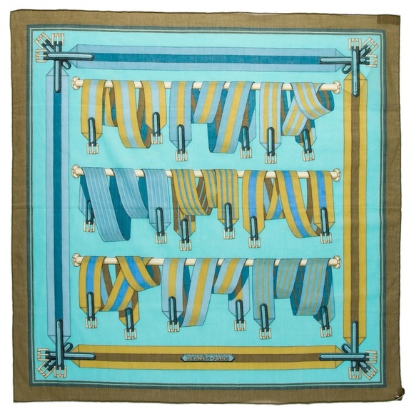 HERMES Les Sangles Scarf 70 Bleu/Vert - Picture 1 of 2